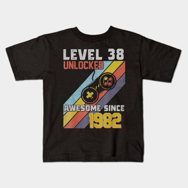 38th Birthday Level 38 Unlocked Born In 1982 Gift Kids T-Shirt by bummersempre66